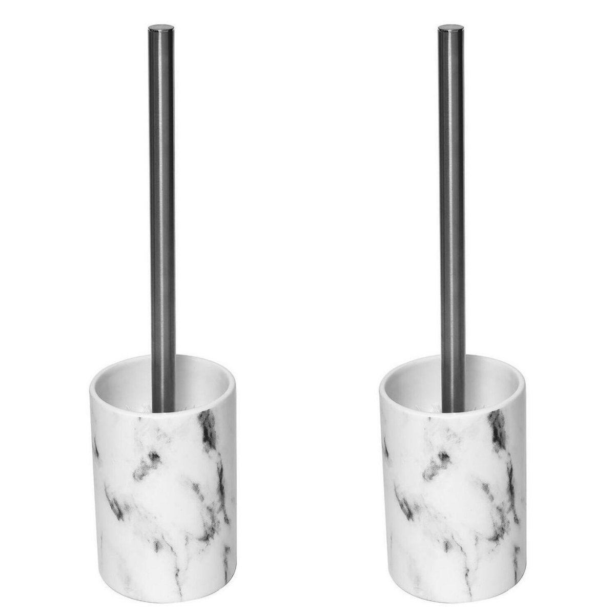 Tendance toiletborstel Vienna - 2x - wit marmer - dolomiet/RVS - H37 x D10 cm - wc borstel