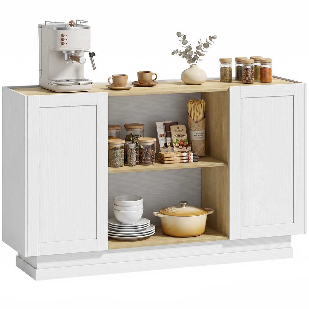 HOMCOM dressoir - Spaanplaat, MDF - 133 x 35 x 79,7 cm - Wit en naturel hout