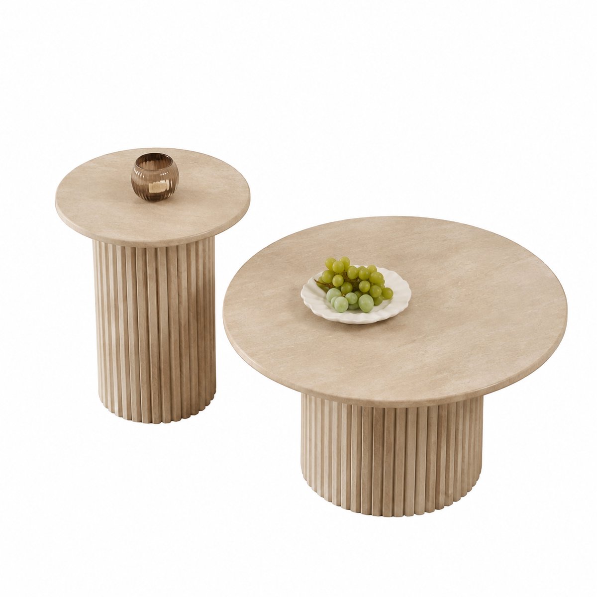 Lamor Salontafelset - Salontafel - Bijzettafel - Salontafel rond - Salontafels - Diameter: 70 cm - Diameter onderstel: 38 cm