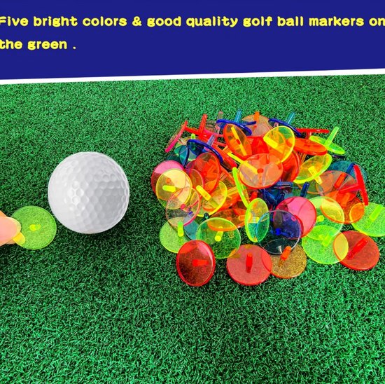 Meerkleurige golf bal markers kunststof platte golf marker set 50 stuks ronde positie markers voor golfbaan golf accessoires 23,9 mm — afbeelding 3