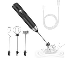 Melkopschuimer met Gardes - Elektrische Garde Koffiemixer - Dranken Bereiden - 3 Snelheden Instelbaar - USB Oplaadbaar - Zilver Zwart