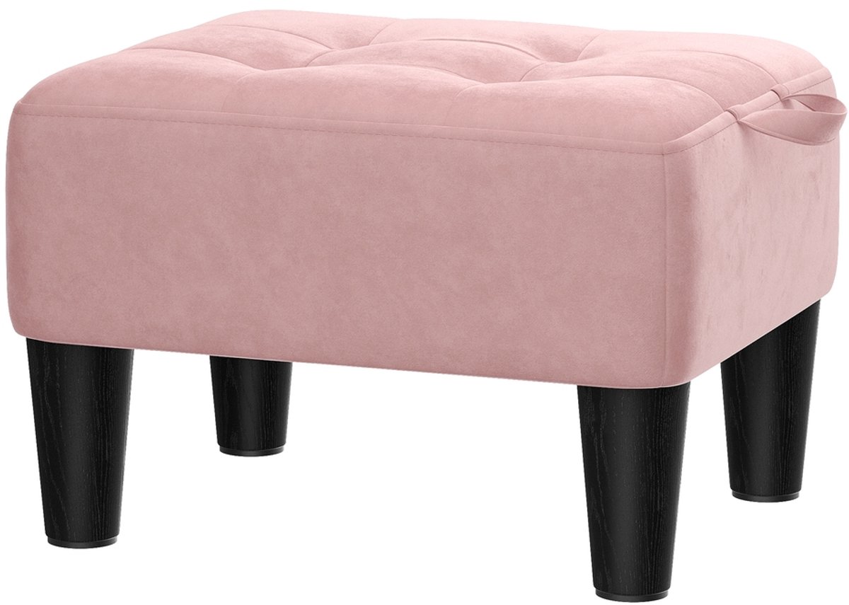 Krukje – voetenbankje – fluweel – Roze-zwart