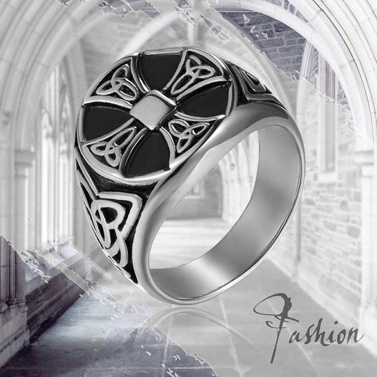 Sieraden herenring roestvrij staal vintage Viking Ierse Trinity Keltische knoop kruis ringen zegelringen mannen bandringen gravure, zilver goud zwart maat 54 tot 76 — afbeelding 3