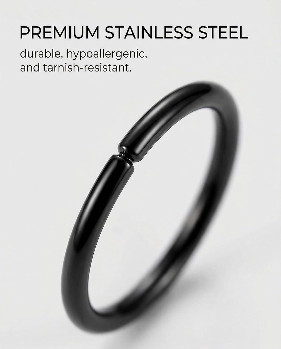 9 stuks Edelstahl neusring ring naadloze ronde oorringen doorboorde oorringen sieraden 3 maten (zwart)