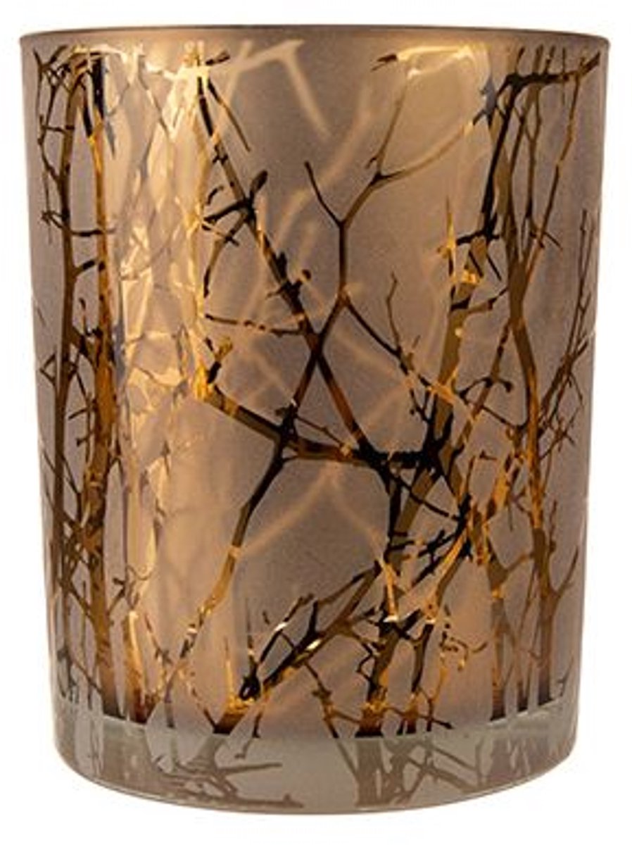 Theelichthouder Branches Bruin 10x10xh12 ,5cm Glas