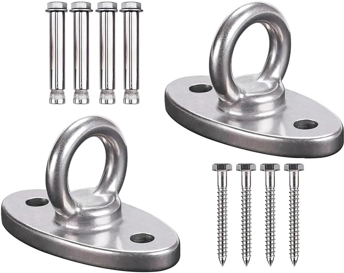 Haken, zware belasting, wandooghaken, hangmatbevestiging, bokszakhouder, voor houten balken, bokszak, plafondhouder, hangstoel, sling trainer, yoga (zilverkleurig)