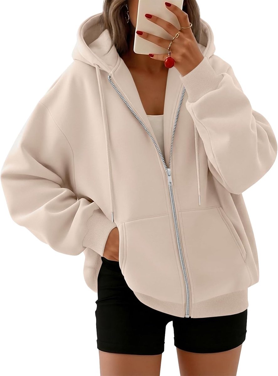 Queen Extra grote damestrui met capuchon en rits, herfst- en winterkleding, bij-de-tijdse, informele sweater of jas.