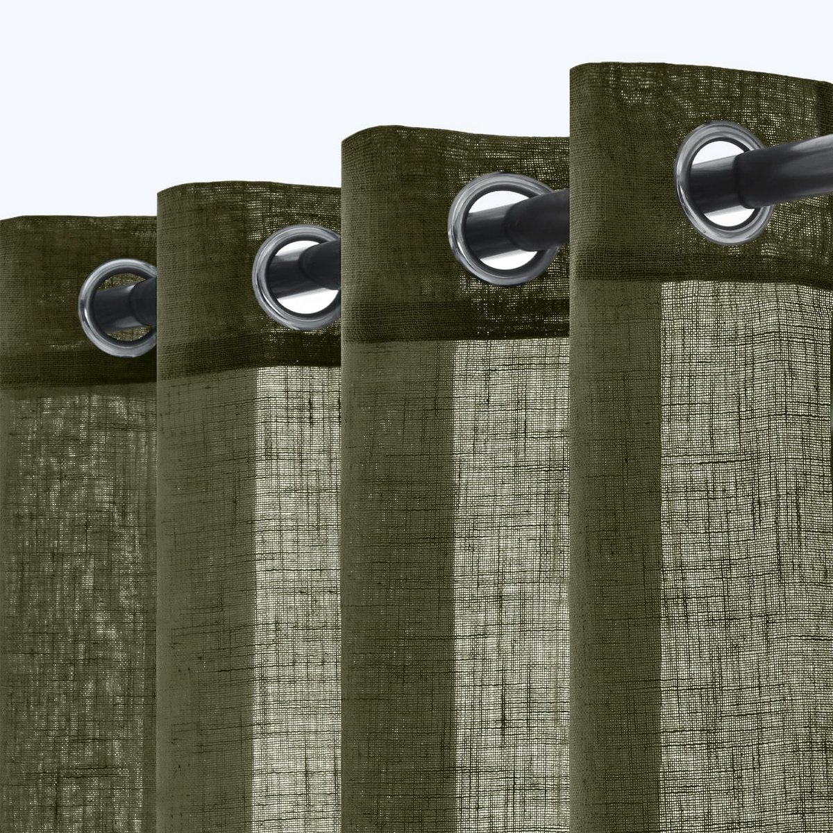 Linnen gordijnen, transparant, met ringen, modern, decoratief, voor woonkamer, raam, slaapkamer, 2 stuks, 140 x 225 cm, olijfgroen, licht