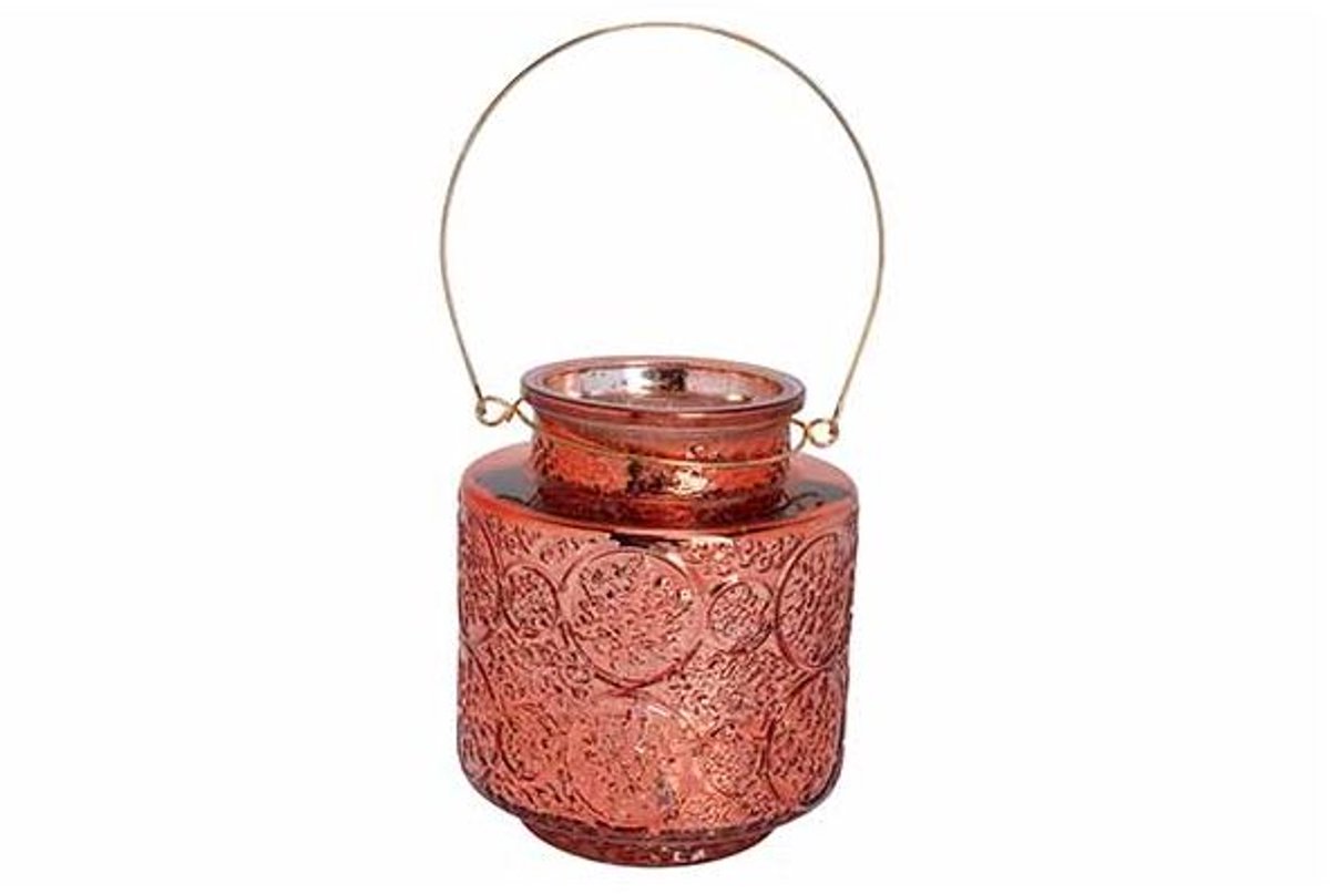Lantaarn Nora Rood 12,7x12,7xh14,5cm Ron D Glas