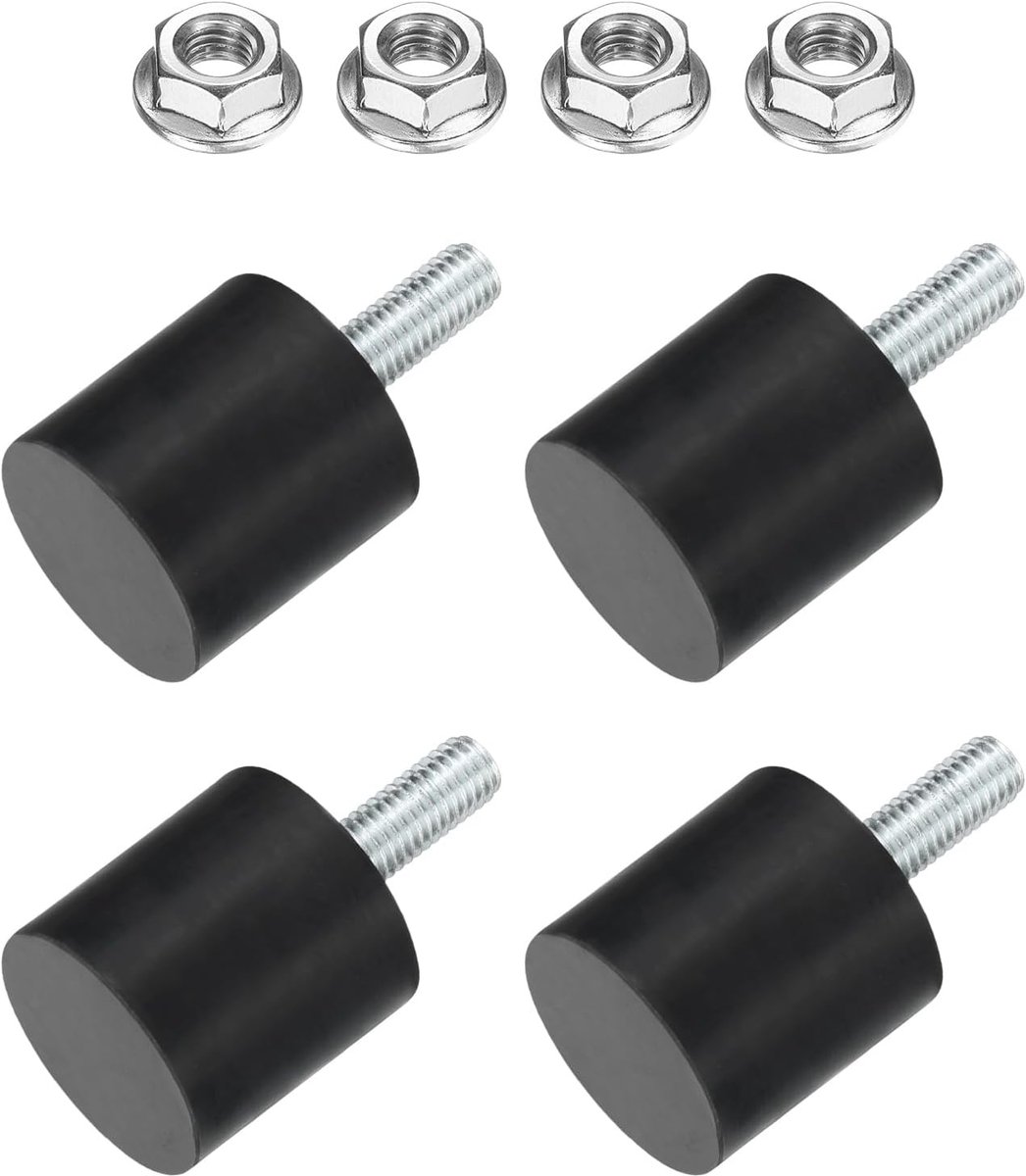 4 stuks rubberen houders met schroefdraad M8, trillingsisolatoren, cilindrische schokdempers met noppen 30 x 30 mm met antislip moeren