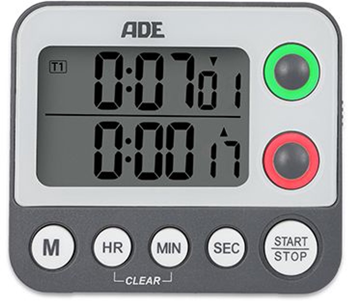 Ade Digitale Duo Kookwekker Grijs 2,2x9,2xh7,9cm Incl. 2x Aaa-lcd Display