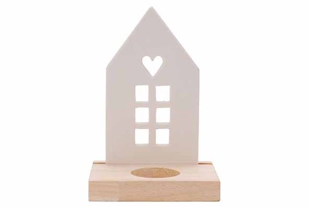 Theelichthouder House Wood Wit 11x8xh17c M Rechthoek Keramiek