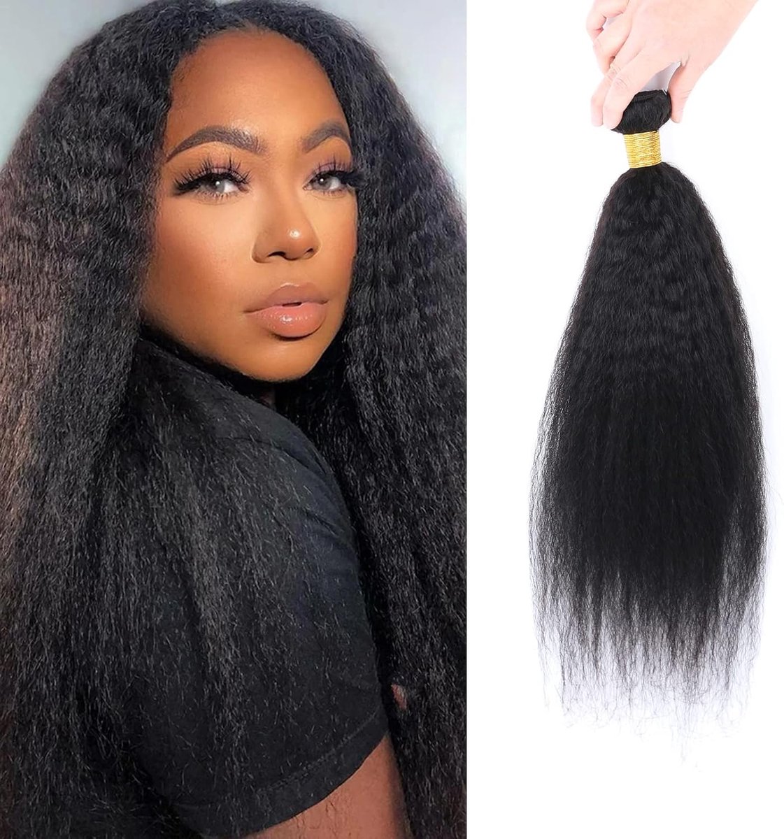 Straight Hair 1 Bundles ，Yaki Human Hair Weave，10A Grade Unprocessed Brazilian Virgin Remy Sew in Hair Extensions for Black Women Natural Color Single Bundle 20 Inch