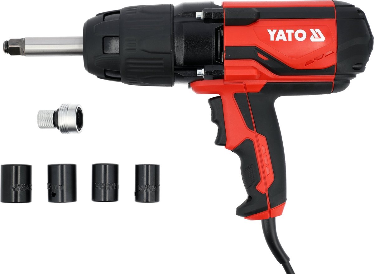 YATO Elektrische Slagmoersleutel YT-82022 – 1020W – Max. 1200 Nm Losdraaimoment / 800 Nm Aanhaalmoment – Met Verlengde 1/2" Opname, 4m Snoer & 4 Doppen