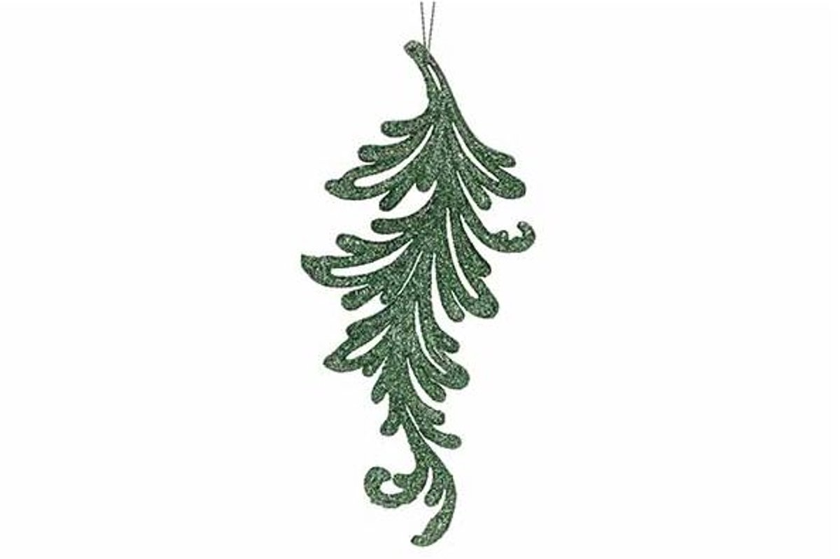 Hanger Leaf Glitter Groen 7xh16cm Kunsts Tof
