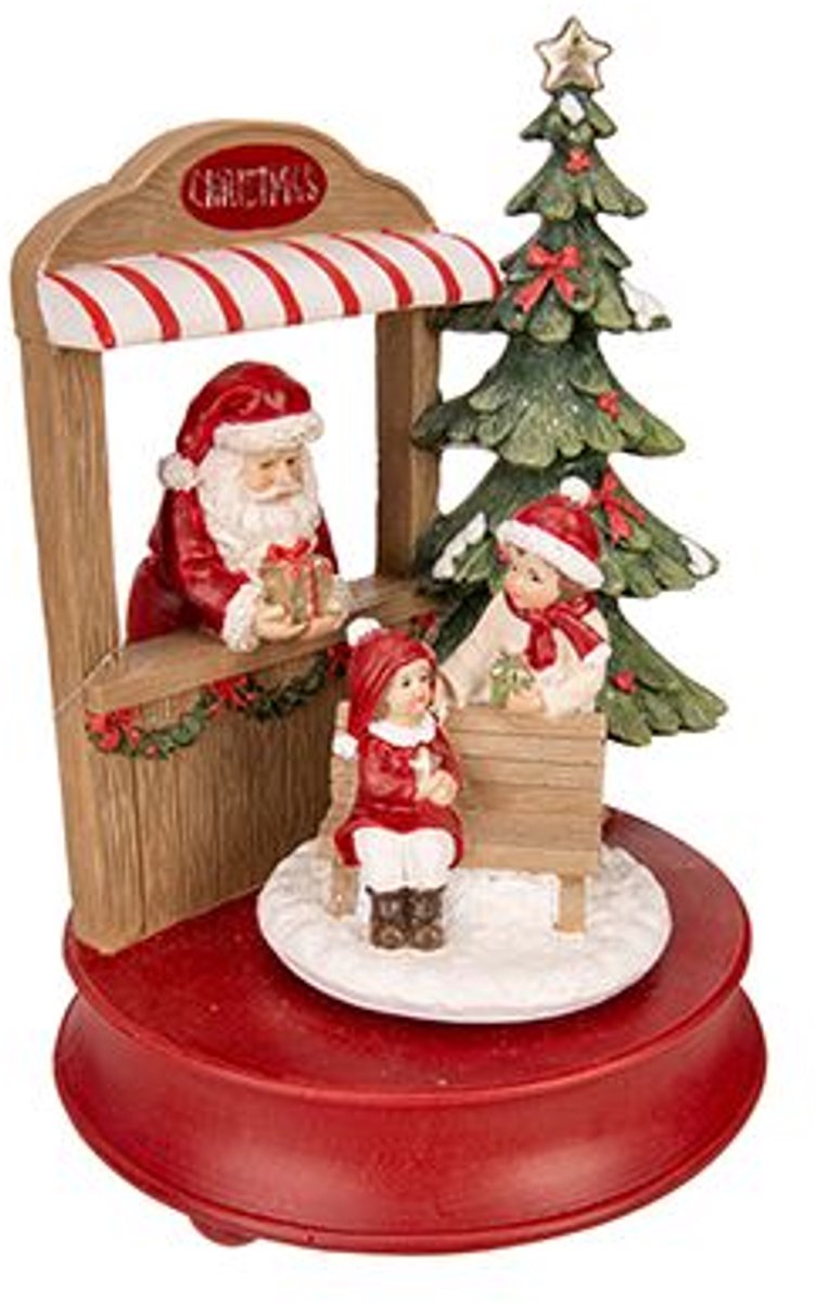 Tafereel Santa Music Box Rood 18x16,5xh2 4cm Resin
