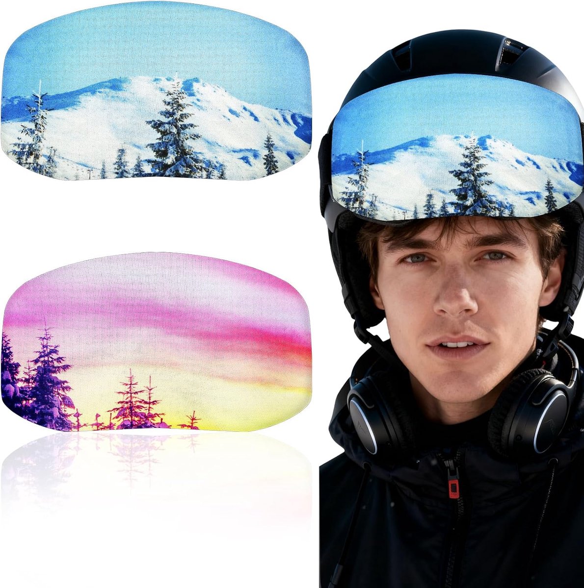 Skibrilbescherming, 2 stuks skibrilaccessoires voor heren en dames, elastische microvezel beschermhoes voor skibrillen, krasbestendig, beschermt tegen beschadigingen en vallen