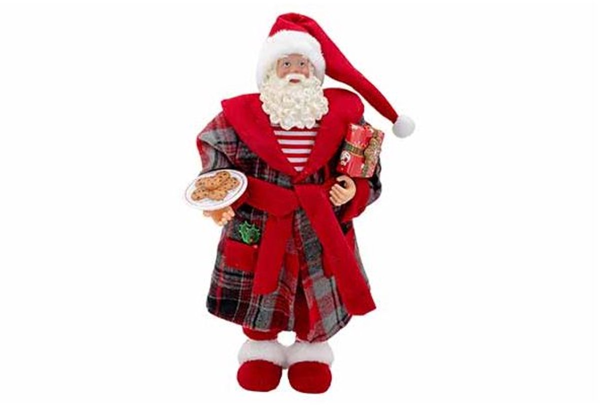 Kerstman Pajamas And Cookies Rood 22x15x H45cm Textiel