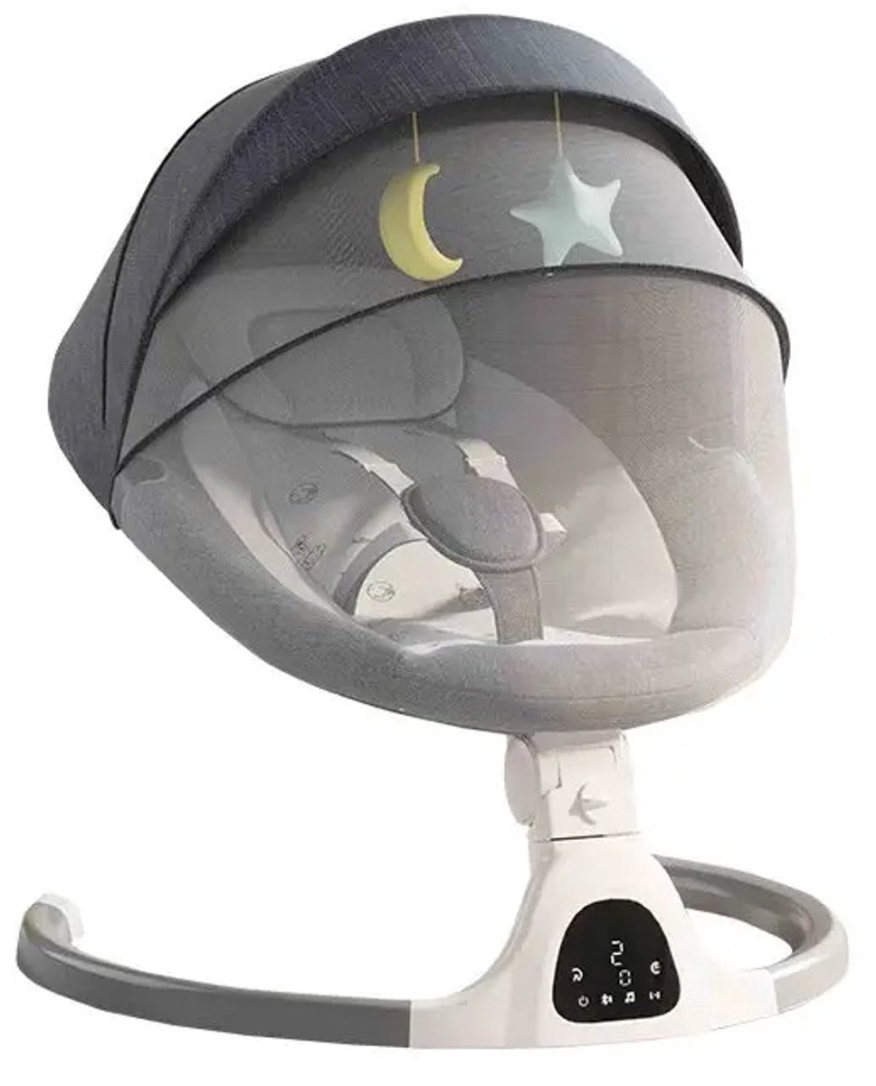Loushops - Babyschommel - Wipstoel baby - Baby schommelstoel - Wipstoel elektrisch - 5-punts gordel - Afstandsbediening - Grijs