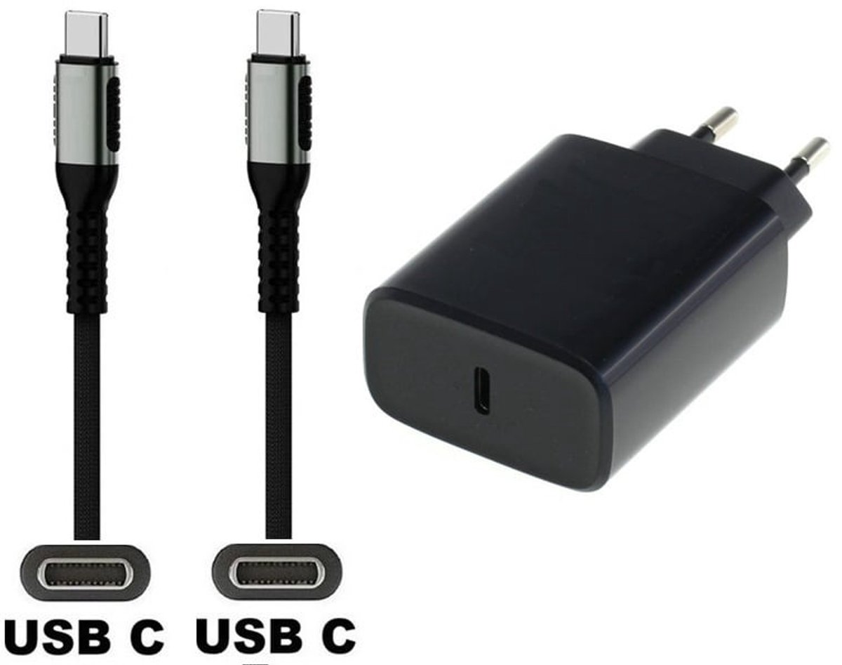 OneOne 20W snellader + 0,2m sterke OneOne USB C naar C kabel. PD lader. Oplader adapter past op Apple iPhone 16 Pro Max, iPhone 16e, iPad 9, iPad 10, iPad Air 4, iPad Air 5, iPad Mini 6, iPad Pro 11, iPad Pro 12.9