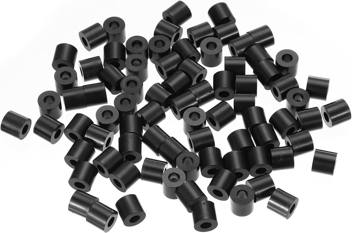 Zwarte ABS ID 5,2 mm, OD 11 mm, Lengte 10 mm, Nylon Ronde Spacer Washers, 120 Stks Plastic Standoff Rubber Moer Ongeschroefd voor M5 Schroeven Stopcontact Schakelaar Receptacle
