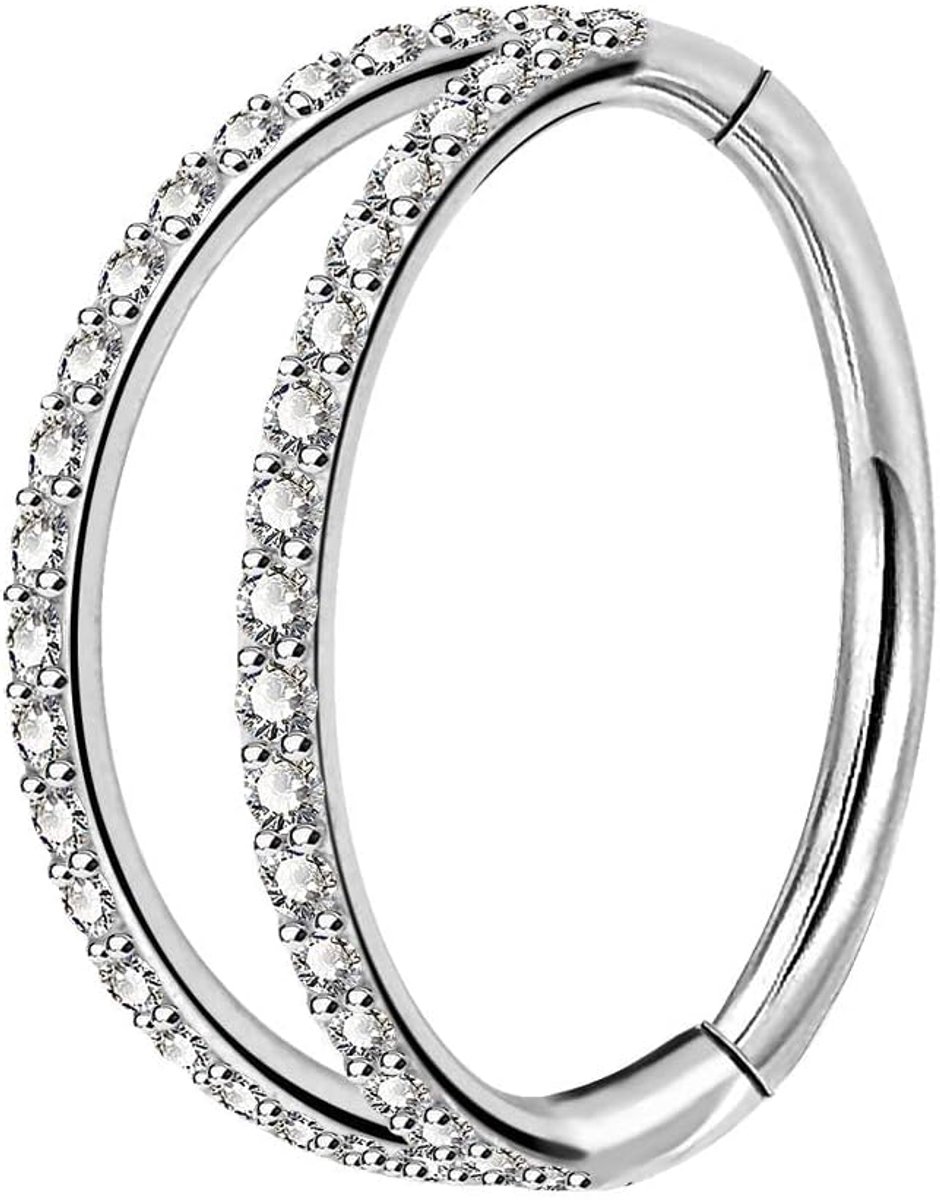 Body Piercing Helix Oorbellen Hoop Dubbele Lijn Clear CZ Verharde Septum Ring Kraakbeen Oorbellen 16G 316L RVS Daith Oorbel Helix Piercing Sieraden, Roestvrij staal, Zirkonia