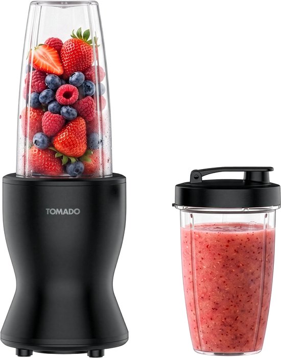 Tomado TTB0541B - Blender - Blender to go - 3 drinkbekers en drinkdeksels - 2 drinkringen - Zwart van Tomado — afbeelding 3