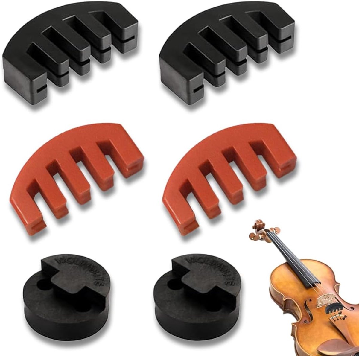 6 geluiddempers voor viool - 4 klauwen stijl en 2 ronde tourte schokdempers, ultra geluiddemper voor muziekinstrumenten, zwart/rood