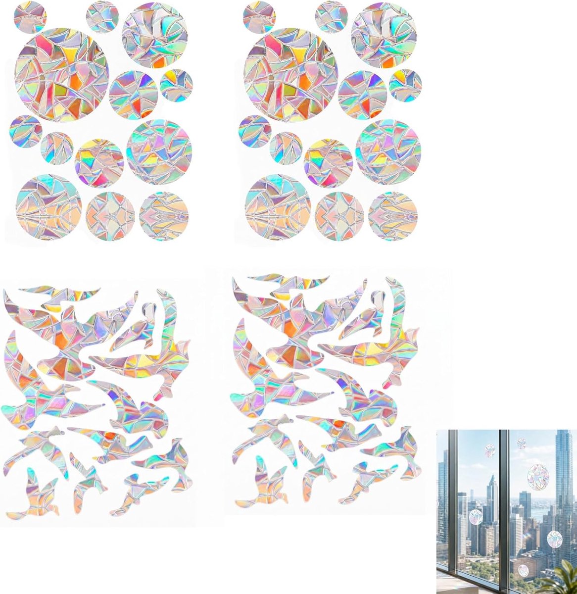 Prisma Raamstickers, 50 Stuks PVC Anti-Botsing Regenboog Raamfolie Cirkelvormige Zonvanger Stickers Decoratie voor Stoppen Vogels op Deuren en Ramen