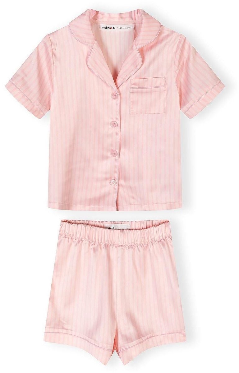 Minoti meisjes pyjama set satijn gestreept - lichtroze