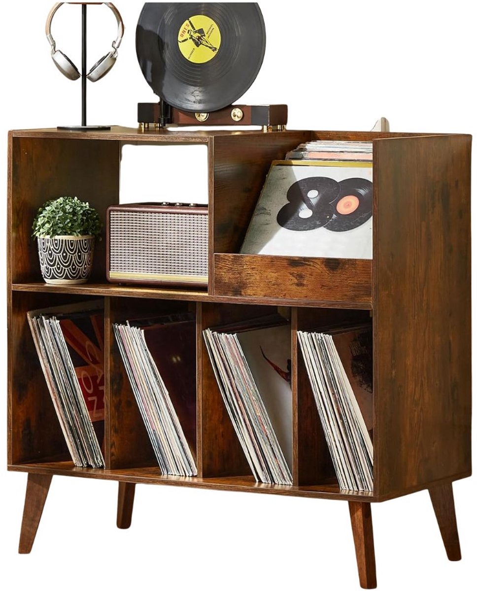 VALI® Platenspeler Kast - Houder voor Vinylplaten - Platenkastje met Plank - Bruin - 40cm x 80cm x 83cm