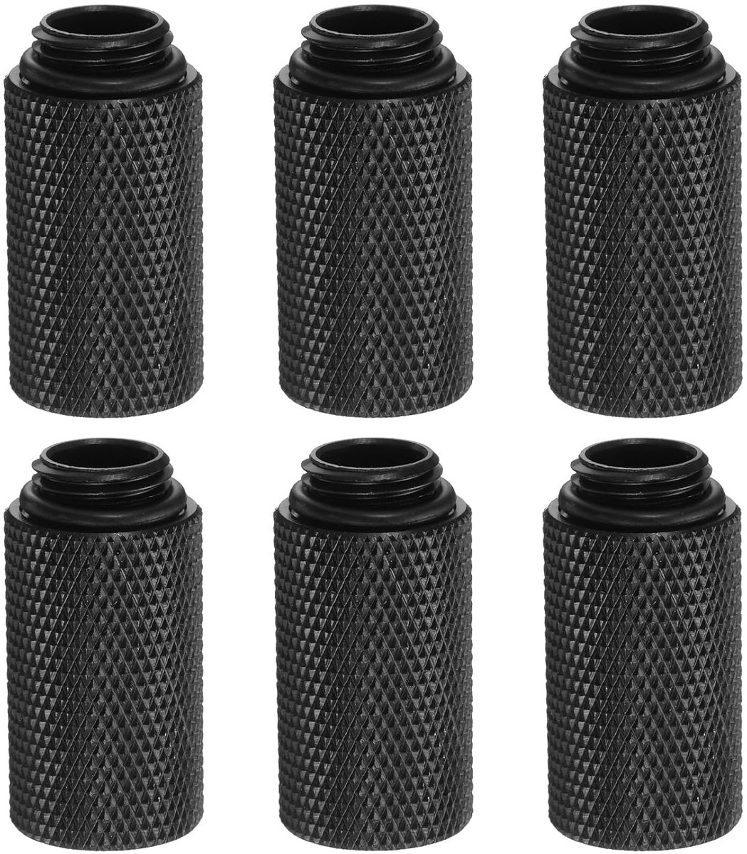 6 stuks waterkoelingsadapter G1/4" schroefdraad mannelijk naar vrouwelijk 1,18 inch kolomlengte mini-compressiefitting koperen verlenging met O-ring voor computer-pc-waterkoelsysteem, zwart