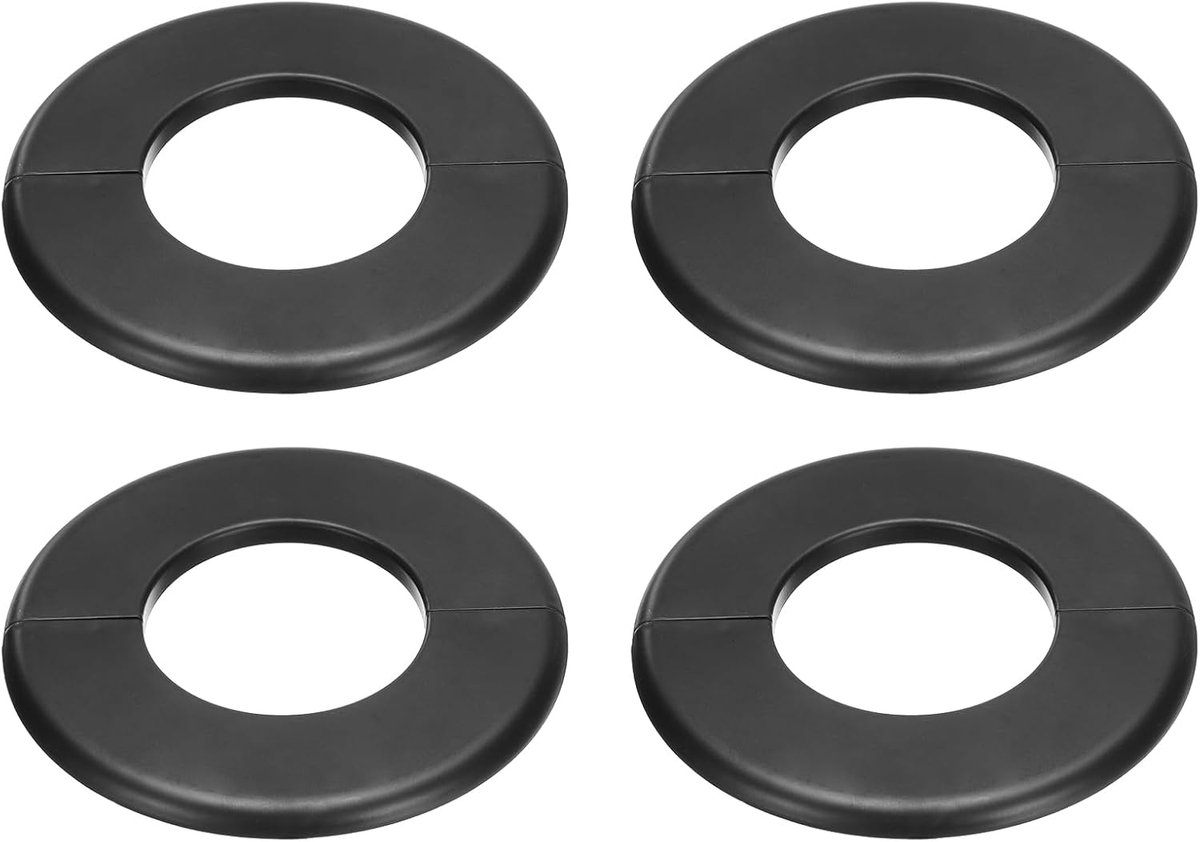 4 stuks gedeelde wandflens 130 mm OD-plaatcoating ABS rond zelfklevend voor het afdekken van waterslangen 64 mm diameter, accessoires voor het decoreren van kranen, zwart