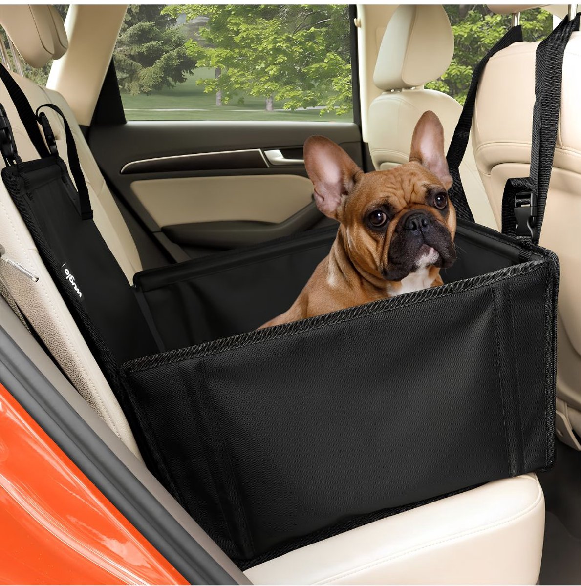 VALI® Hondenmand Auto - Hondenmand Auto Achterbank - Autostoel Hond - Voor Middelgrote Honden - Zwart - 48cm x 45cm x 28cm
