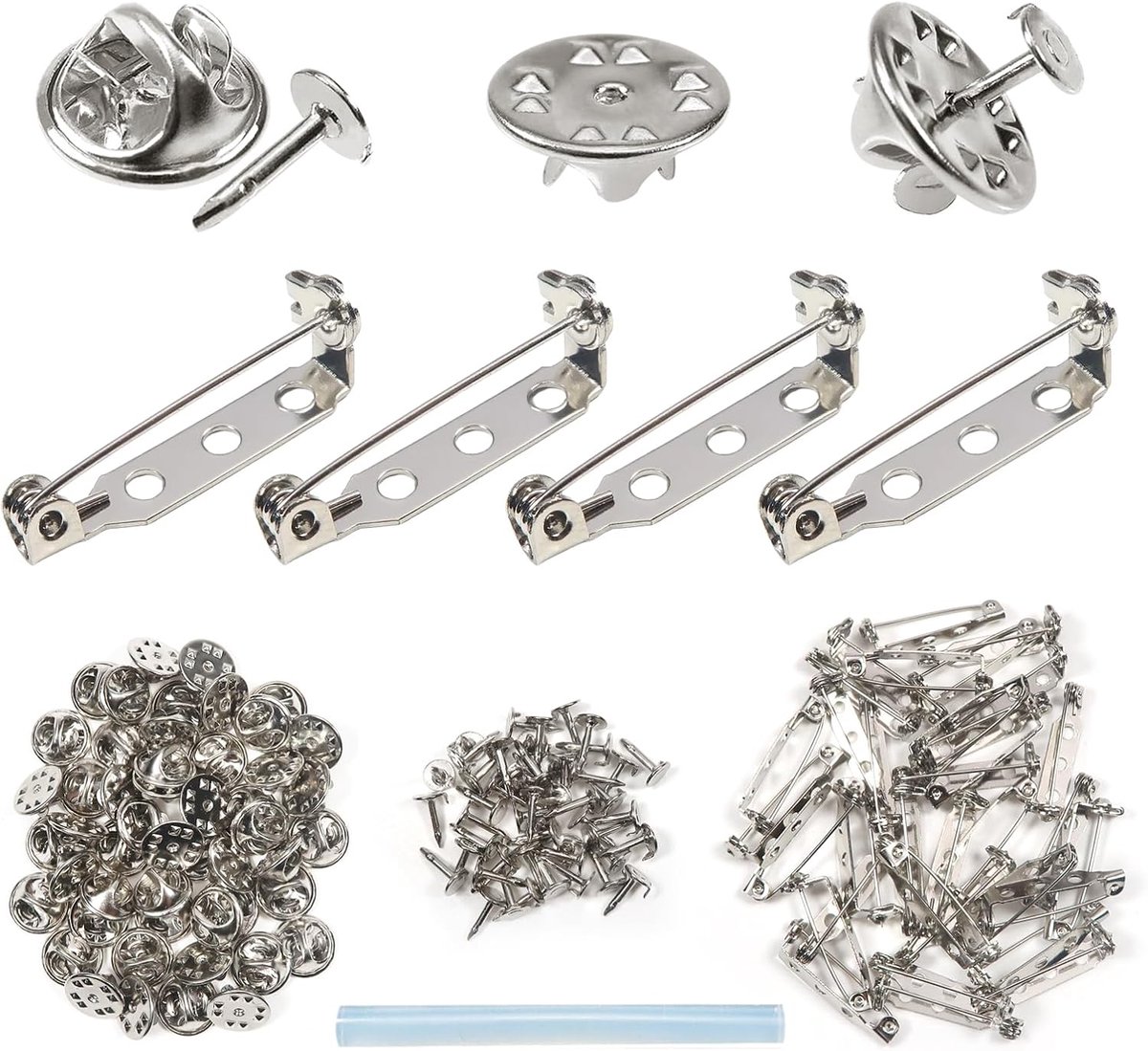 50 paar 8 mm zilveren metalen vlinderkoppeling en 50 stuks 25 mm veiligheidsspelden voor doe-het-zelf knutselen en sieraden klinknagels stropdas vervanging