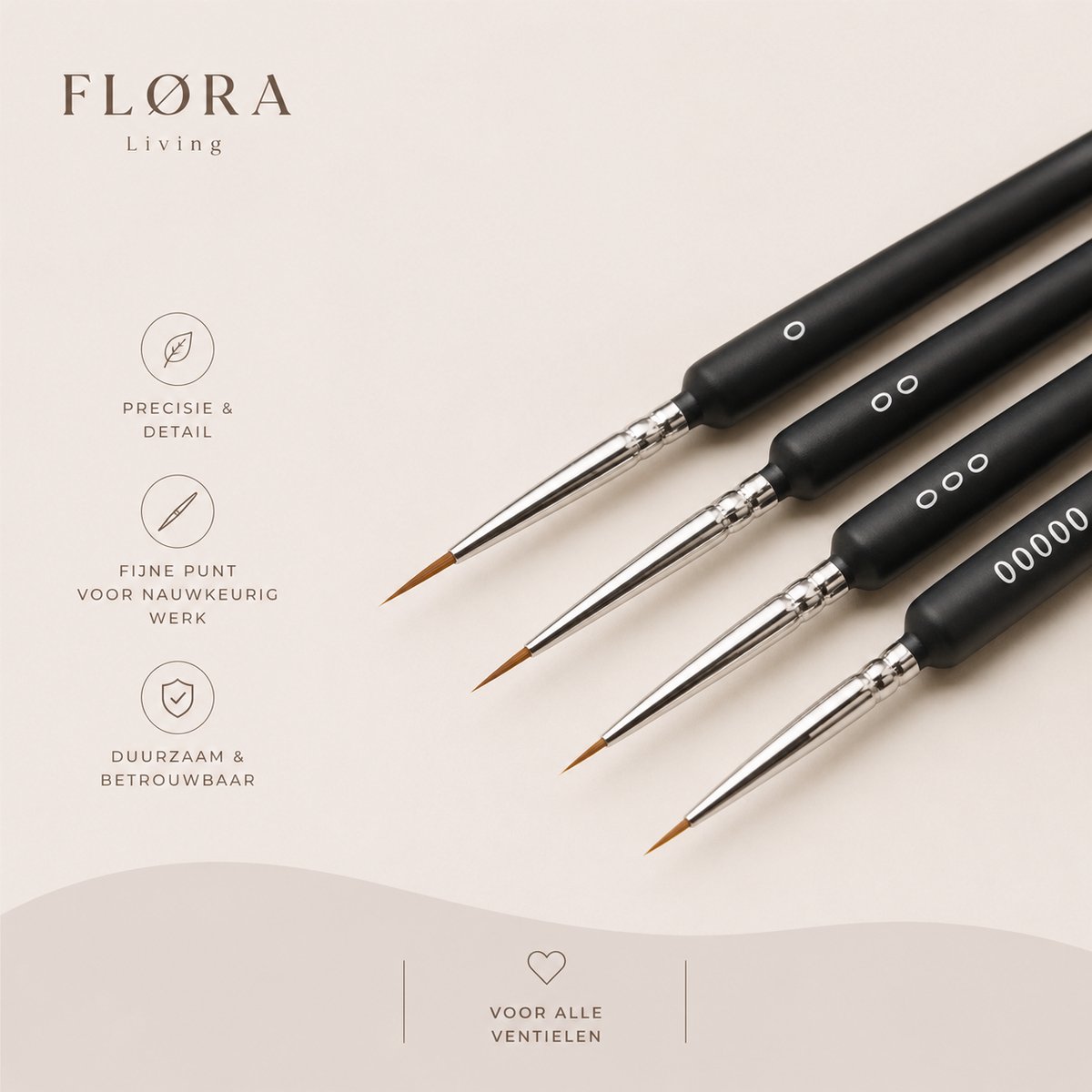FLØRA Living Luxe Fijne Penselenset – Aquarel, Olieverf & Acrylverf – Hobby & DIY – Schilderen & Tekenen – Professionele Kwasten
