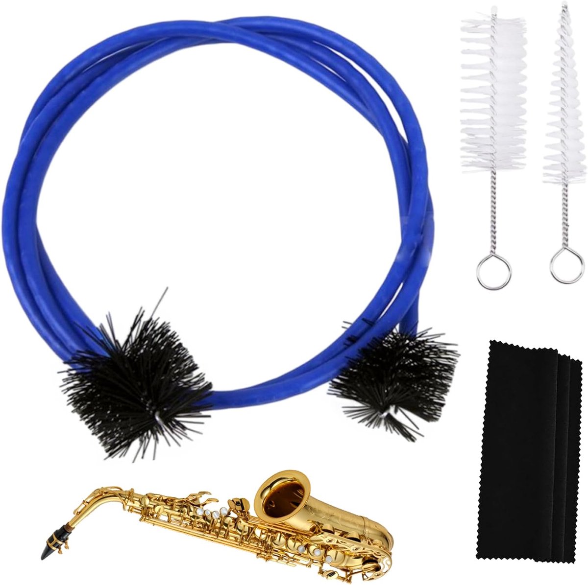 Reinigingsset Onderhoud Kit, 4 Delig, met Flexibele Reinigingsborstel, Mondstukborstel, Ventielborstel, Reinigingsdoek, voor Trompet, Hoorn, Euphonium, Tuba en Koperblaasinstrumenten