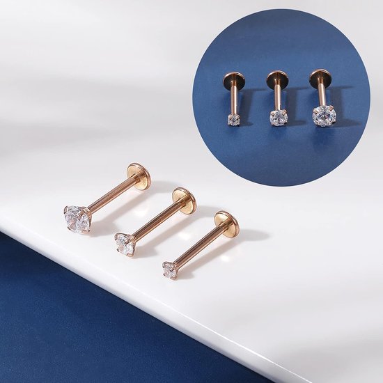 16G Pushin Lip Rings, roestvrij staal Medusa Piercing Sieraden, 2mm 3mm 4mm CZ Forward Helix Earring, Labret Monroe Piercing Sieraden voor Vrouwen Mannen — afbeelding 3