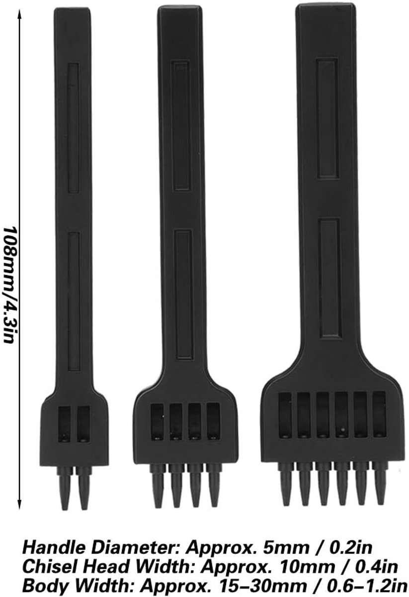 perforator, vork, 3-delig, beitel met 2/4/6 punten, staal, handwerk, lederhandwerk, handboorgereedschap, 4 mm