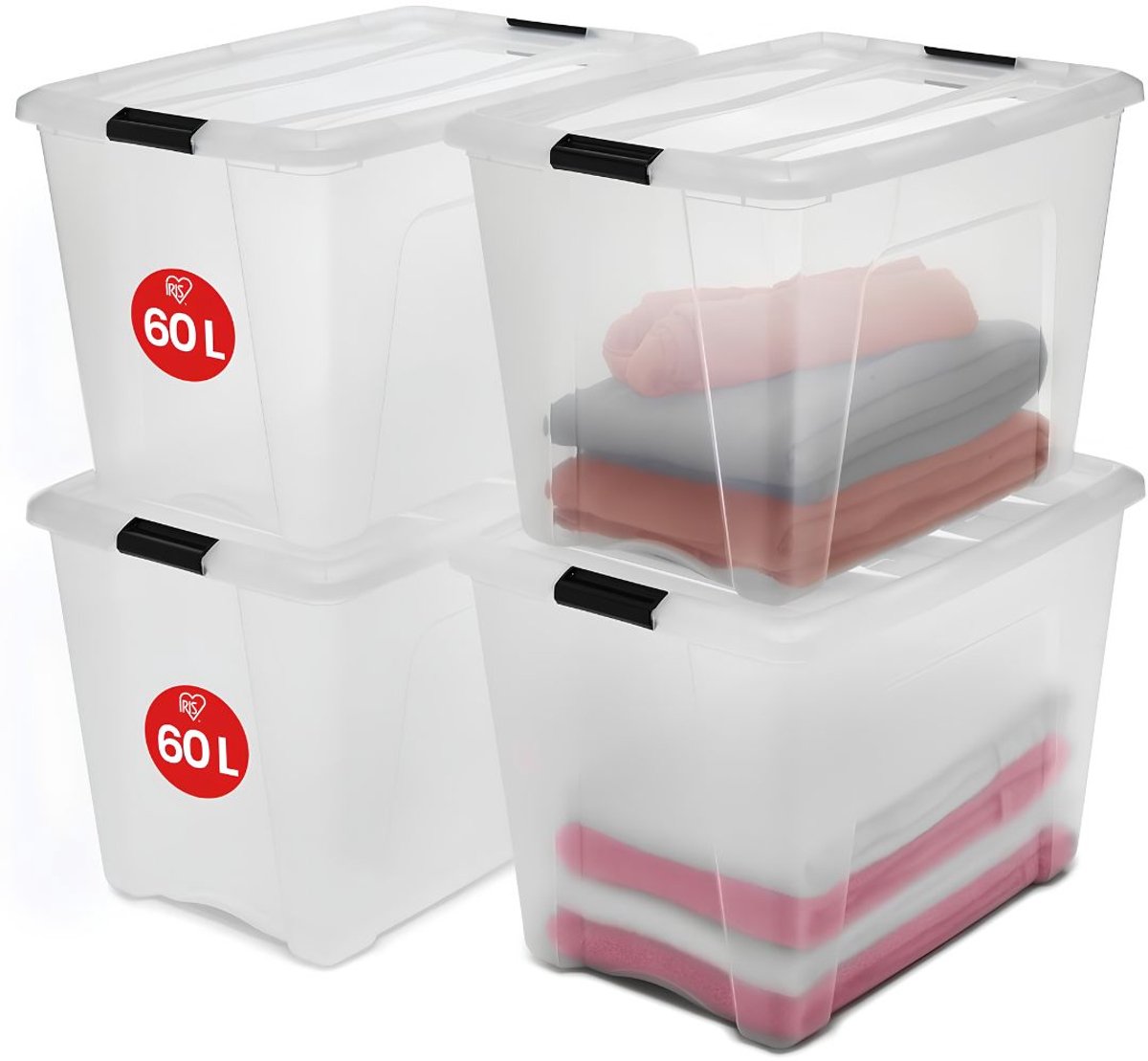 NIVA® Opbergbox - Set van 4 Transparant Helder - Opbergdozen - Wit - 58cm x 40cm x 37cm