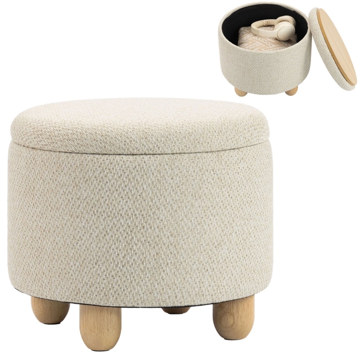 Voetenbankje - Lage kruk - Opbergkruk - Kruk - Bijzettafel - 38,5 x 38,5 x 33,5 cm - Geschikt voor woonkamer, slaapkamer of hal - Lichtbruin