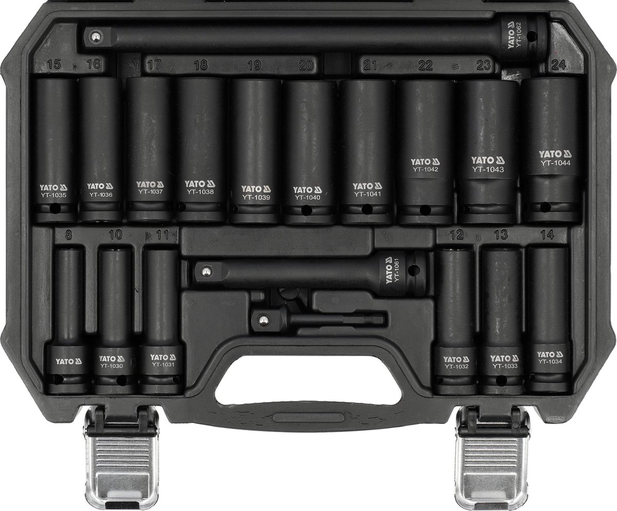 Lange Krachtdoppenset 1/2" – 19-Delig – CrMo Staal – Met Verlengstukken & Bit-Adapter – AS-Drive – Impact Doppen