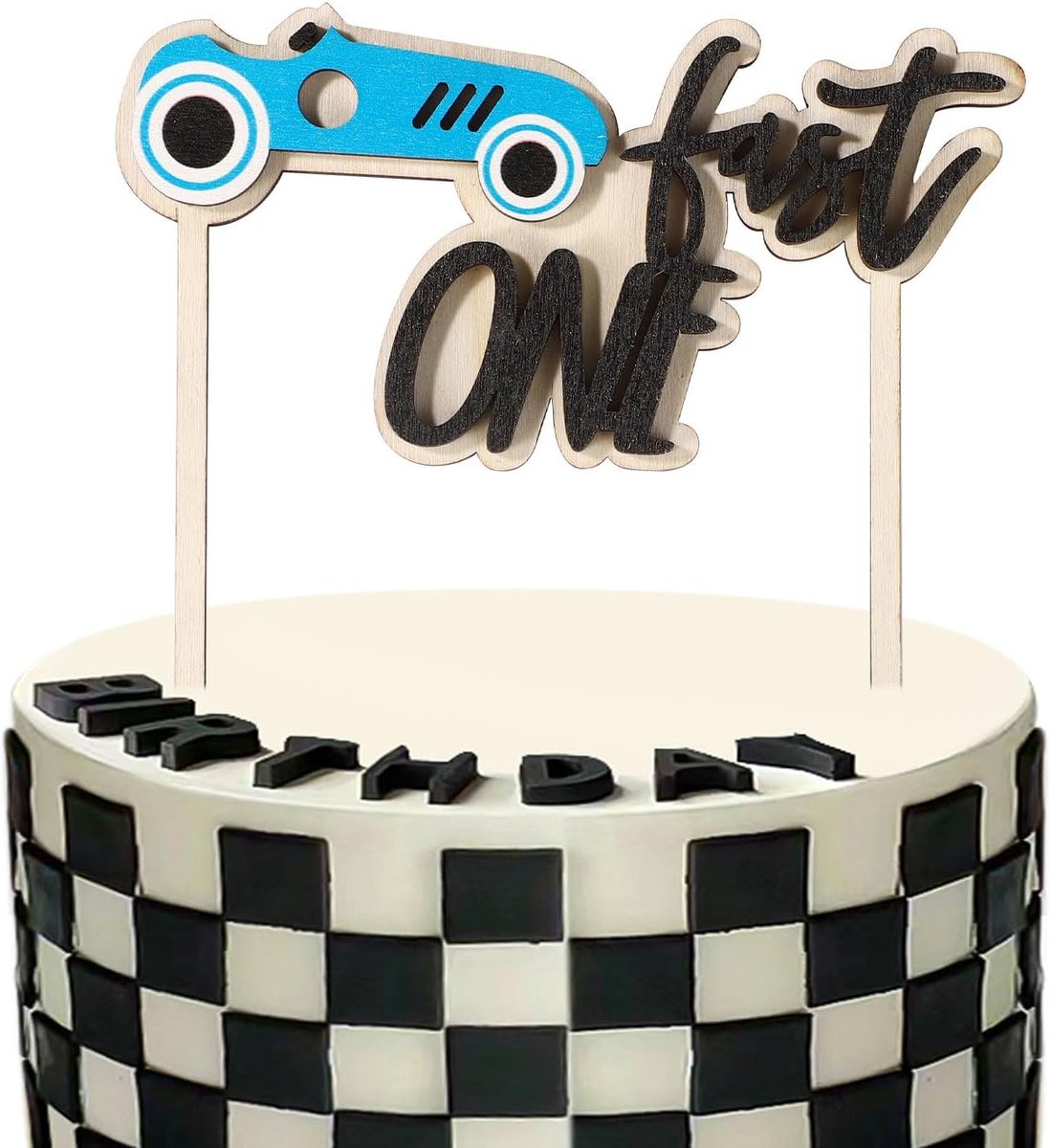 One Birthday Cake Topper, Houten Auto Cake Topper Fast One Race Car Cake Topper voor Eerste Race Thema Verjaardagsfeest Decoraties