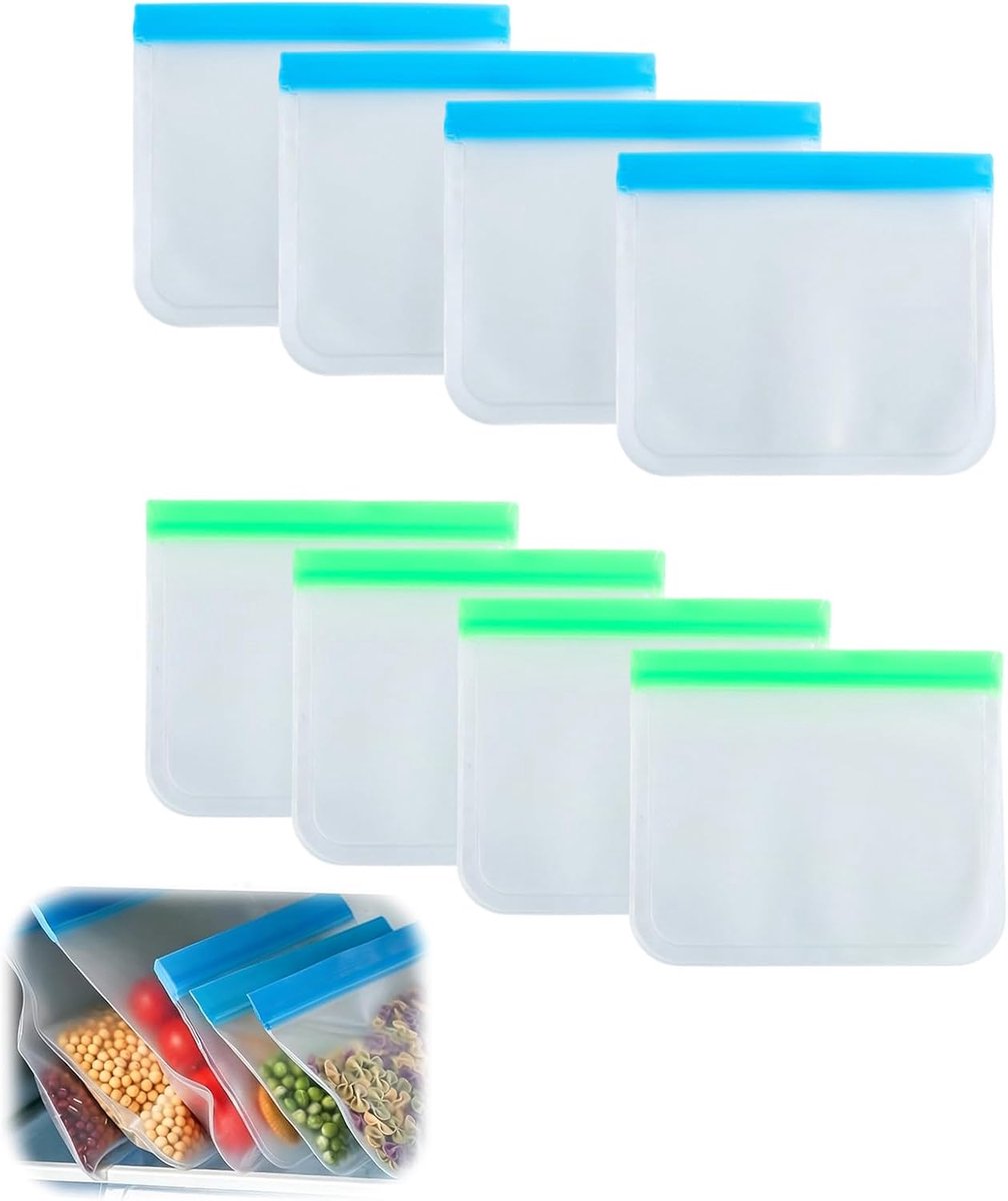 8 stuks 22 x 18,5 cm, herbruikbare zakken voor levensmiddelen, waterdichte vrieszakken met ritssluiting voor de diepvriezer, sandwiches Ziplock bag, BPA-vrije luchtdichte vrieszakken voor het bewaren
