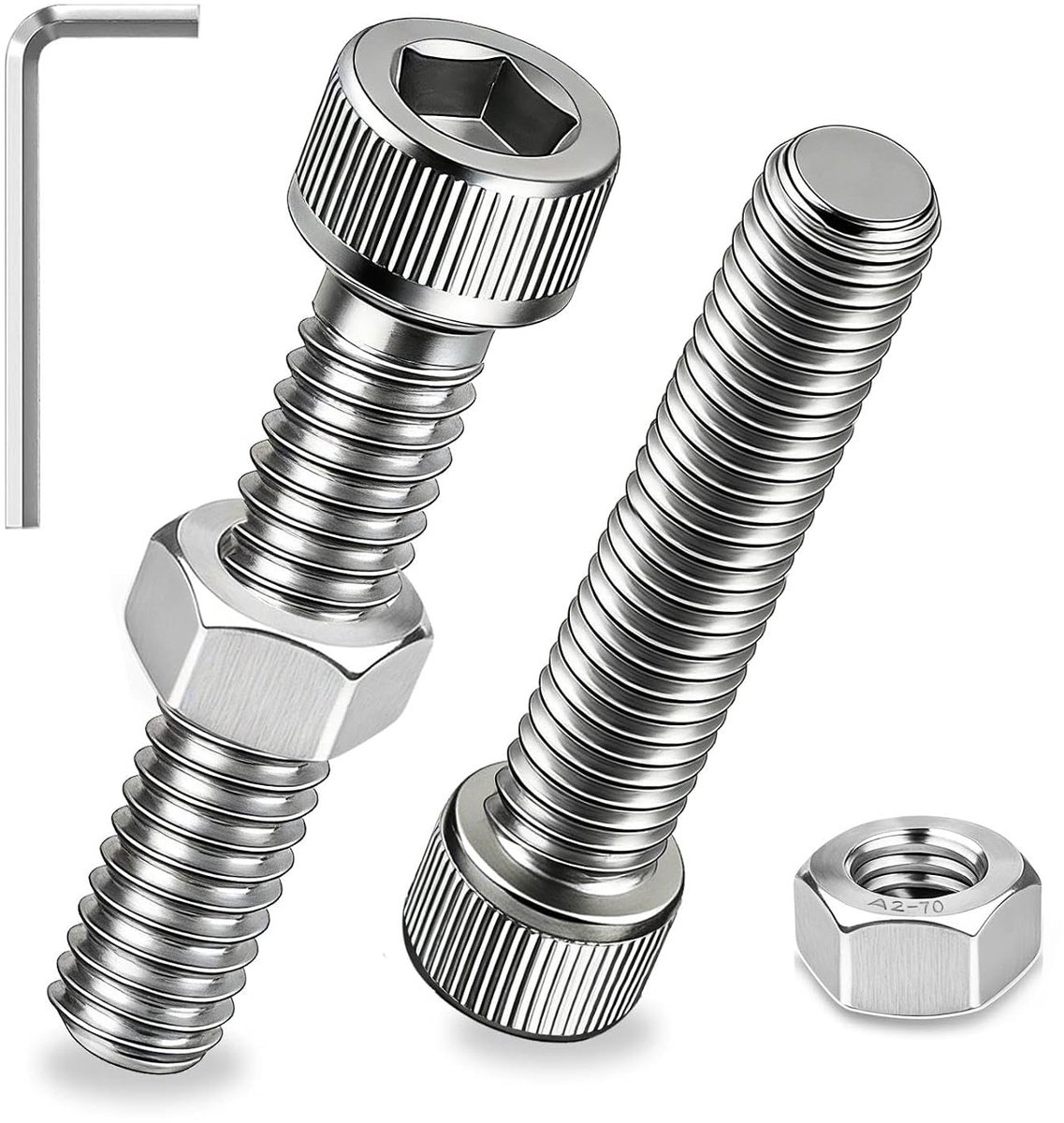 M6 moeren set, 30 stuks M6 x 30 mm cilinderkopschroeven roestvrij staal A2 V2A inbusschroeven DIN 912 schroeven met binnenzeskant zeskantschroeven voor meubelreparatie