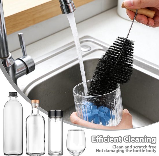 Flessenborstel van 33 cm - Flexibele borstel met Lange Steel en 90° Gebogen Houten Handvat, Reinigt Flessen met een Smalle Hals, Ideaal voor Glazen Sodastream-Flessen en Plastic Flessen — afbeelding 4