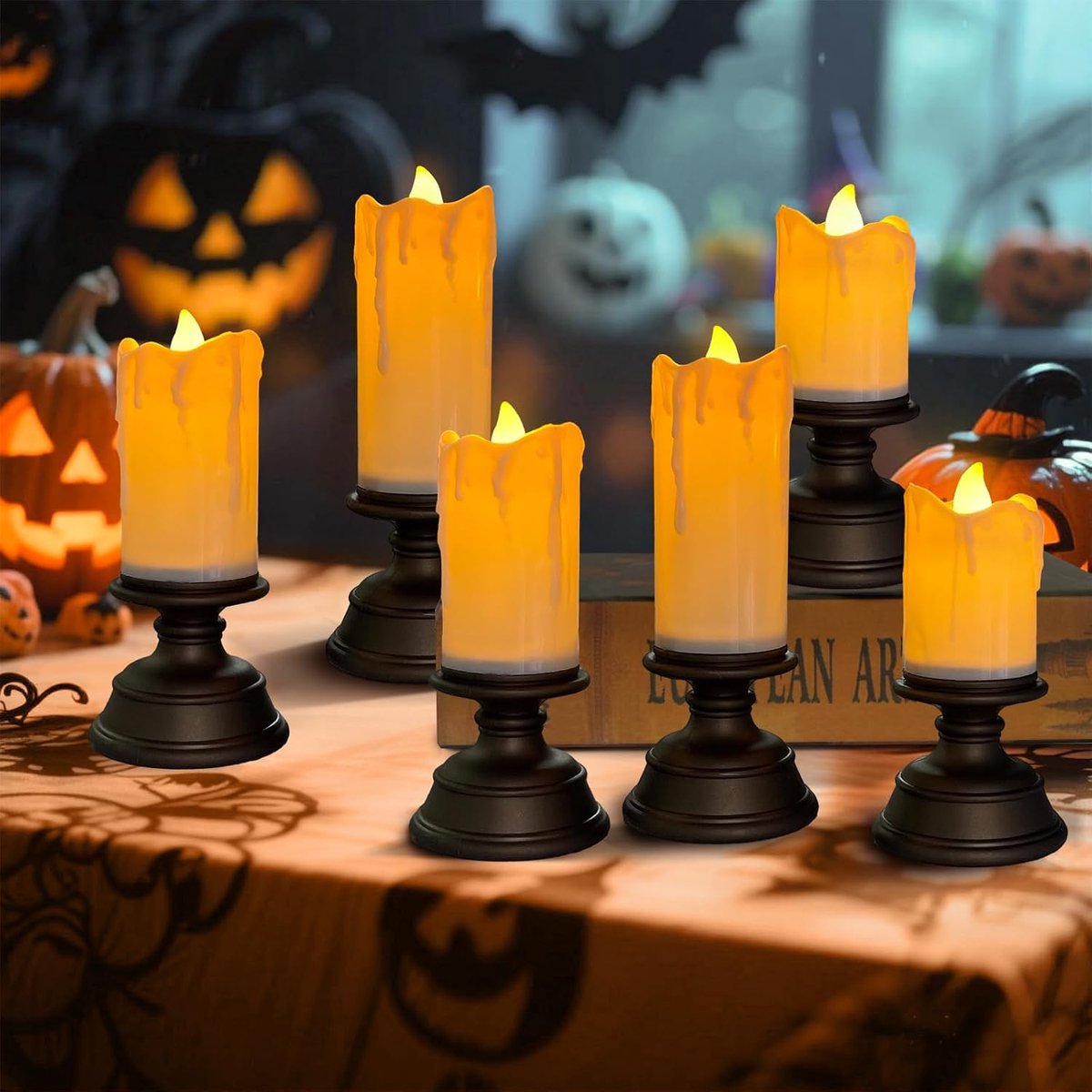 flikkerende, vlamloze Halloween LED-kaarsen, 6-pakket, lichtketting, oranje licht, party en tafeldecoratie, outdoor