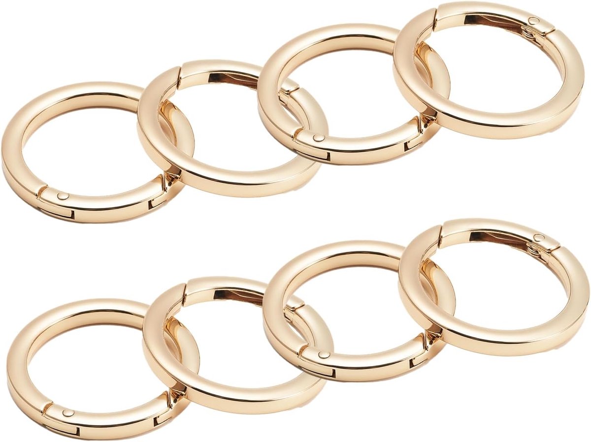 8 stuks Trigger Spring Gate O Rings, metalen ronde veersplit carabiner clip voor sleutelhangers, sleutelringen, handtassen, portemonnees, tassen, DIY decoraties (goud 32mm)
