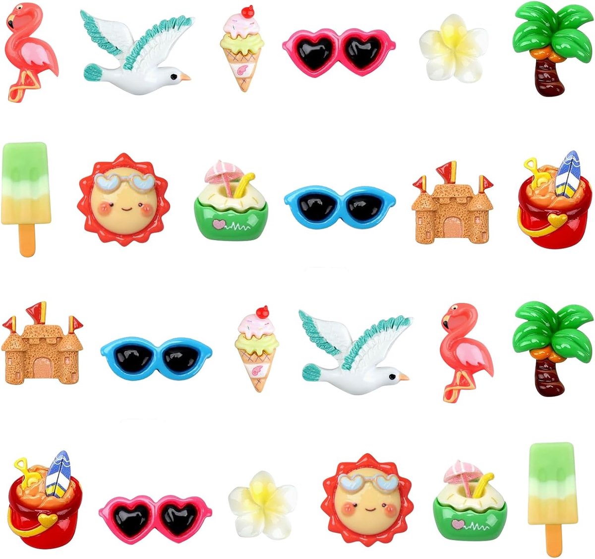 24 stuks mini strandfiguren, hars charms, mini-dieren van hars, miniatuurdecoratie, miniatuuraccessoires voor poppenhuis, voor doe-het-zelf microwerelden, telefoonhoesjes en haarspelden