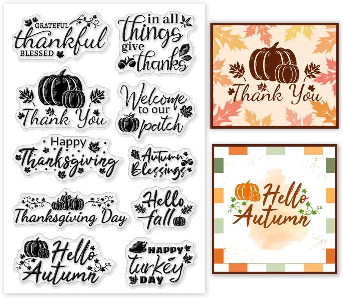 PandaHall Transparante Thanksgiving-stempel, siliconen herfststempel, transparante rubberen stempel, bedankt in de herfst voor het maken van bedankkaarten